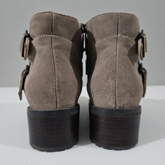 NEW Blondo Shanna Ankle Bootie Womens 7.5 Mushroom Taupe Suede Waterproof Moto - Picture 7 of 13